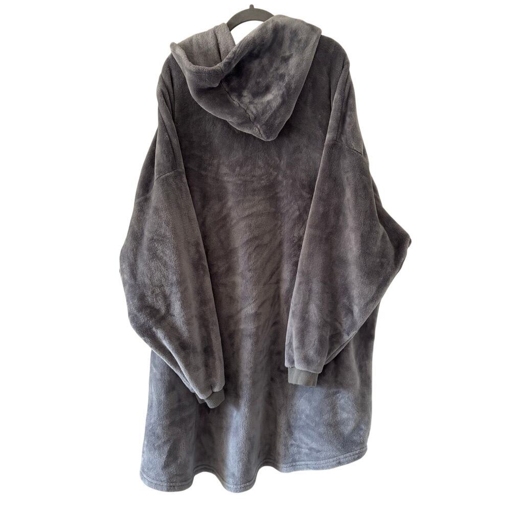 The Comfy Gray Oversized Sherpa Hooded Wearable Blanket Hoodie One Size Plush - Picture 7 of 7
